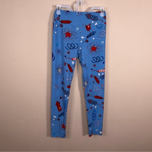 LuLaRoe One Size Red White Blue Leggings America Patriotic 4th Of July Stretch - Picture 9 of 11